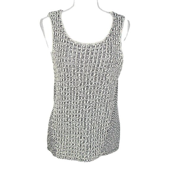Chico's Tops - Chicos Womens Sleeveless Scoop Neck Marled Knitted Top Ivory Black Sz 1 -Sm 8/10